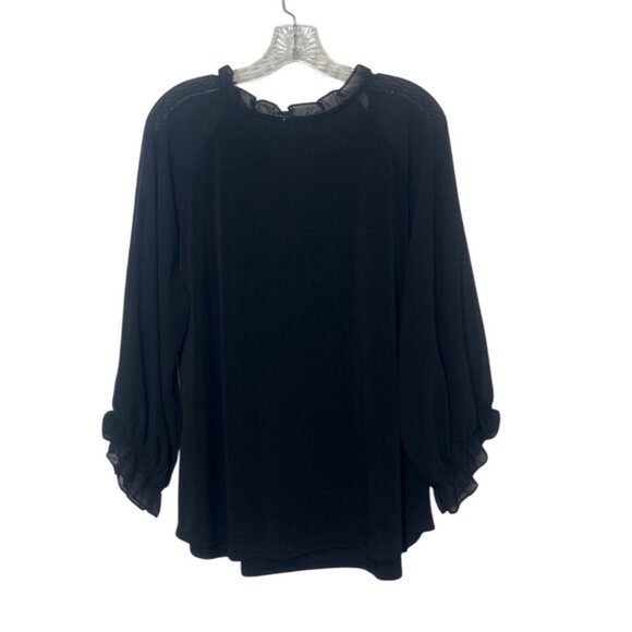 Notations Blouse Shirt Woman 1X Black Ruffle Trim New WOT - Picture 2 of 7